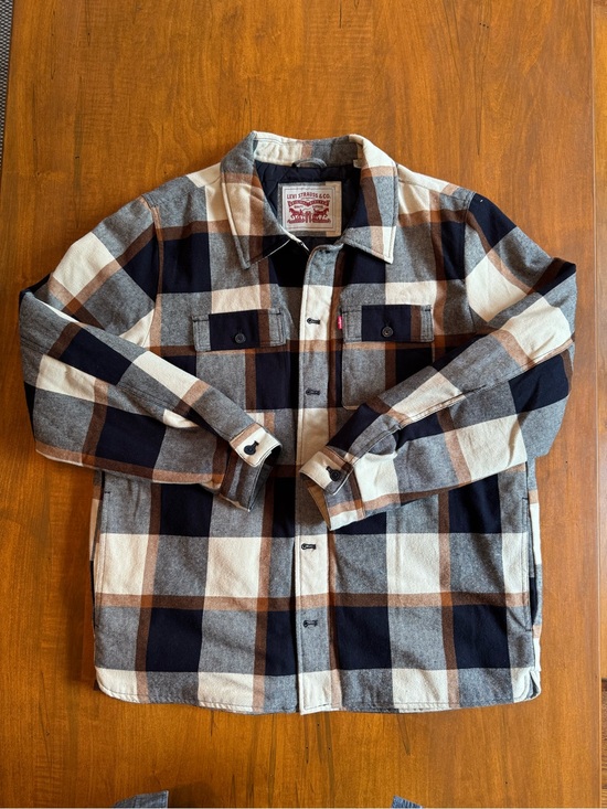 Levi's Other - Levi's Navy, Cream, & Orange Plaid Flannel Shirt Jacket
